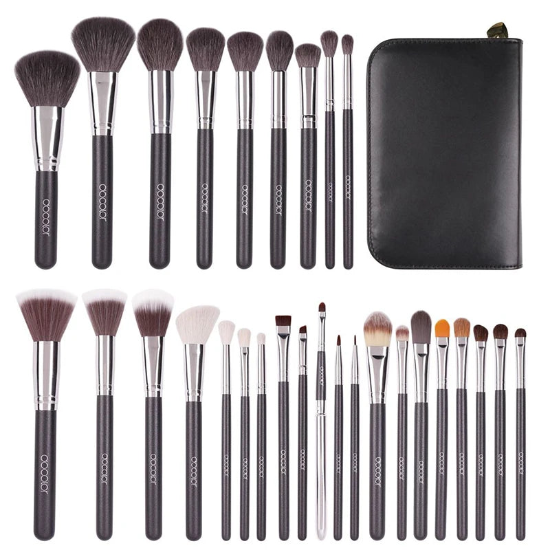 Docolor Makeup brushes set 29pcs Professional Natural hair Foundation Powder Contour Eyeshadow make up brushes with PU Leather