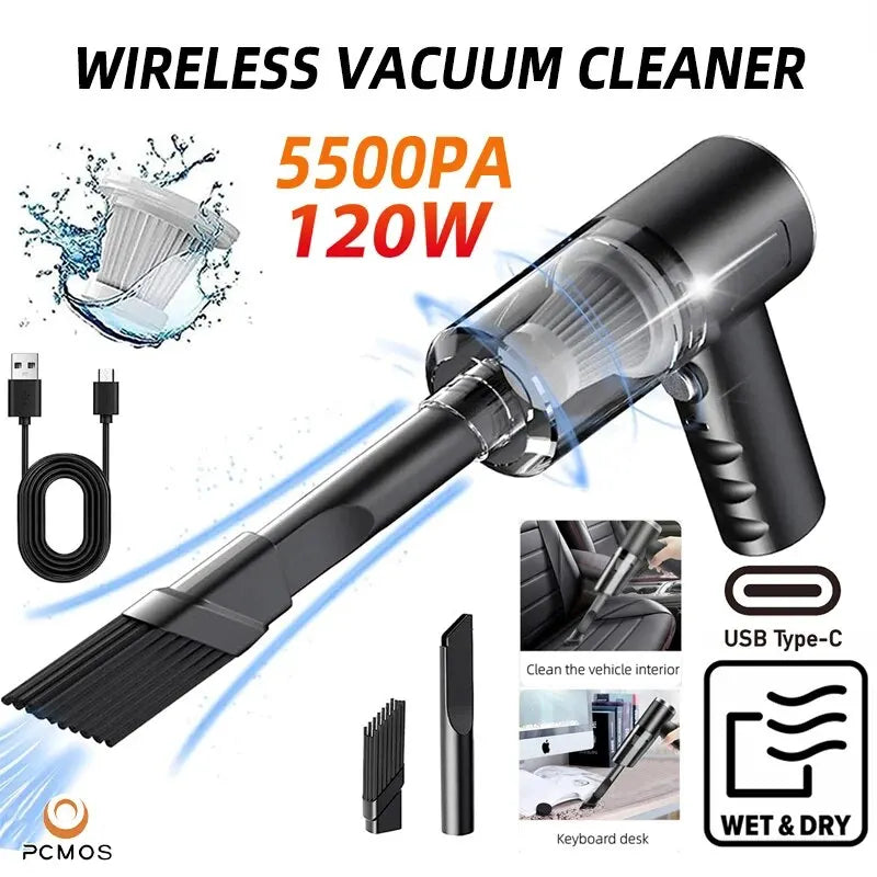 PCMOS 1PC Wireless Vacuum Cleaner – Dual Use für Zuhause und Auto – Hohe Leistung, Leistungsstarker Staubsauger (Schwarz)