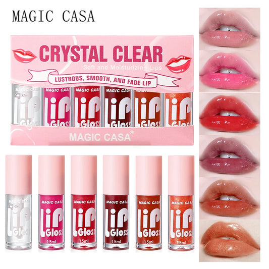 MAGIC CASA 6er-Set Hydrating Jelly Lip Oil – Lang anhaltende Feuchtigkeit, glättend, schimmernd, feuchtigkeitsspendende Lippenpflege Flüssigkeit